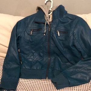 Blue leather jacket